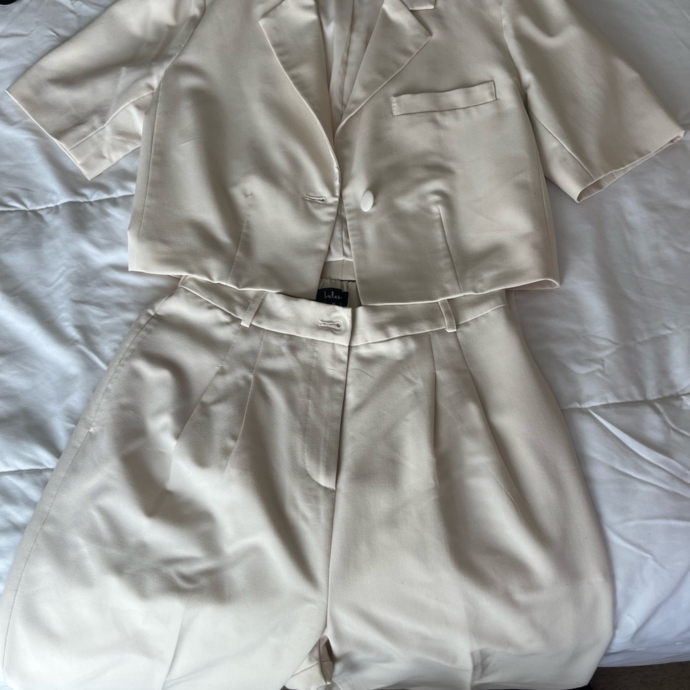 Lulu's Cream Short Sleeve Pantsuit - Picture 2 of 6